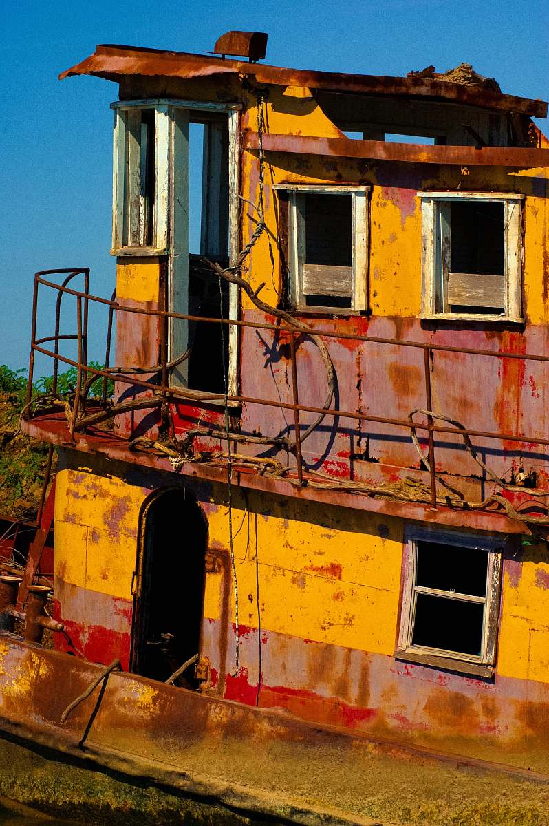rust yellow and red 2-decker boat new orleans